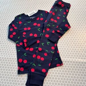 NWT Old Navy Navy and Red Cherries Print Kids Pajama Set Size 4T